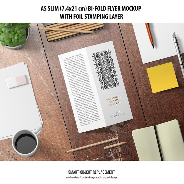 Free A5 Slim Bi-Fold Flyer Mockup Psd