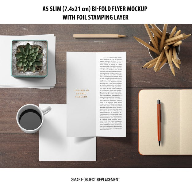 Free A5 Slim Bi-Fold Flyer Mockup Psd