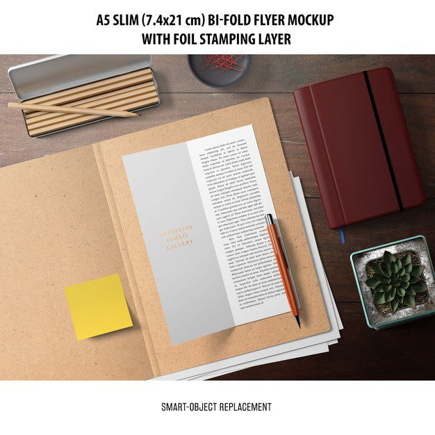 Free A5 Slim Bi-Fold Flyer Mockup Psd