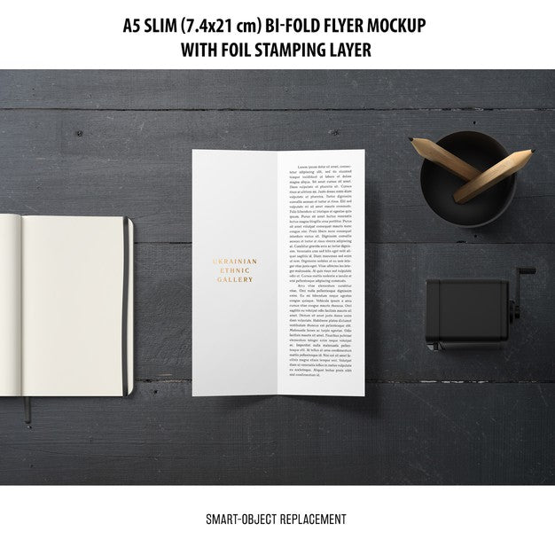 Free A5 Slim Bi-Fold Flyer Mockup Psd