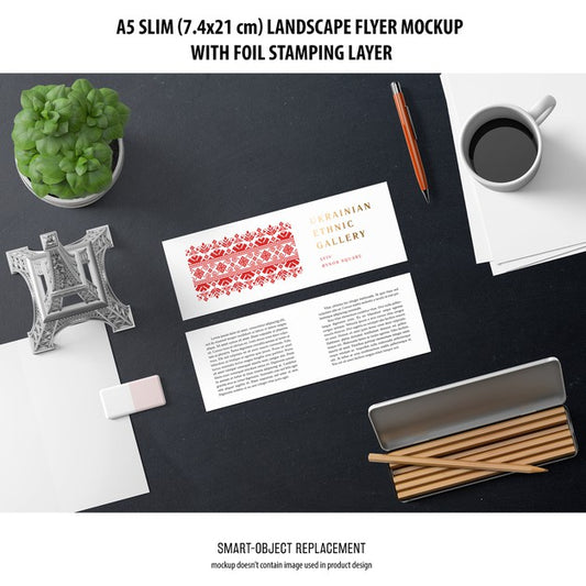 Free A5 Slim Landscape Flyer Mockup Psd