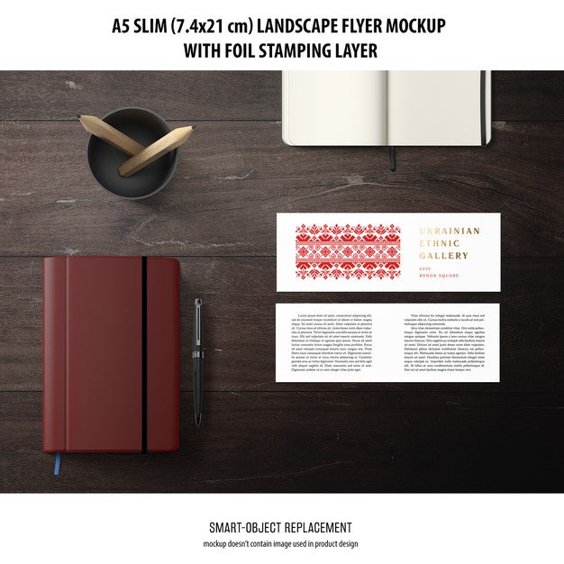 Free A5 Slim Landscape Flyer Mockup Psd