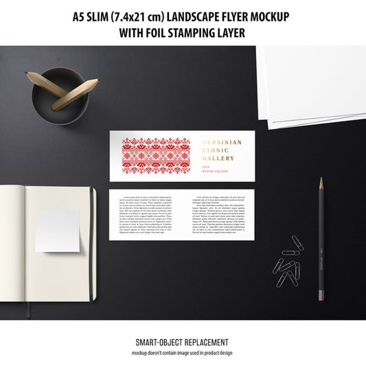 Free A5 Slim Landscape Flyer Mockup Psd