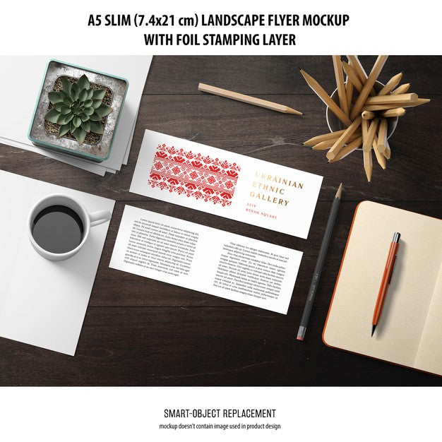 Free A5 Slim Landscape Flyer Mockup Psd