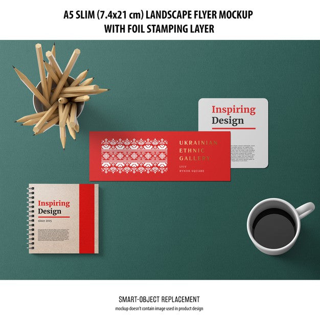 Free A5 Slim Landscape Flyer Mockup Psd