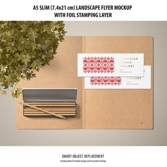 Free A5 Slim Landscape Flyer Mockup Psd