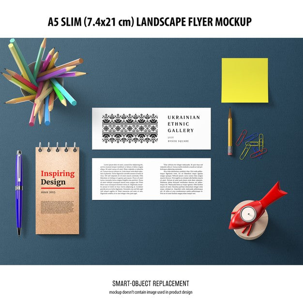 Free A5 Slim Landscape Flyer Mockup Psd