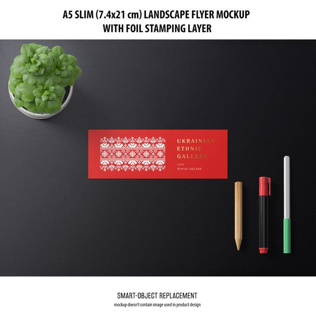 Free A5 Slim Landscape Flyer Mockup Psd