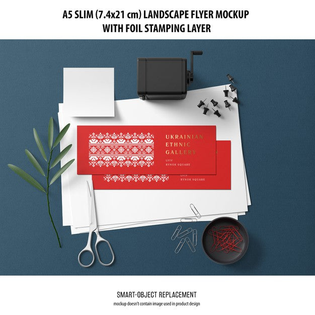 Free A5 Slim Landscape Flyer Mockup Psd