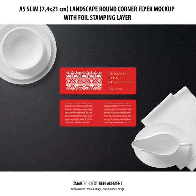 Free A5 Slim Landscape Flyer Mockup Psd