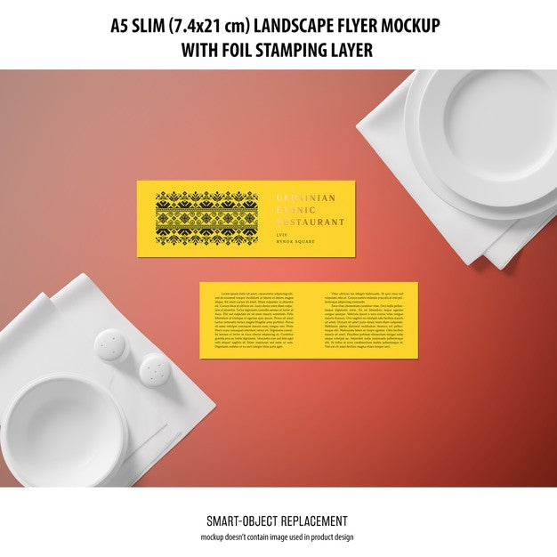 Free A5 Slim Landscape Flyer Mockup Psd