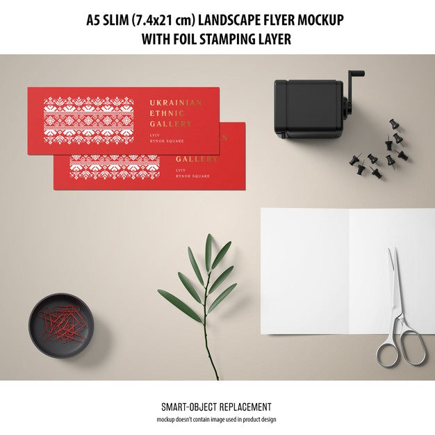 Free A5 Slim Landscape Flyer Mockup Psd