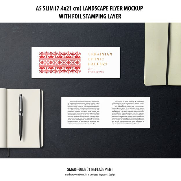 Free A5 Slim Landscape Flyer Mockup Psd