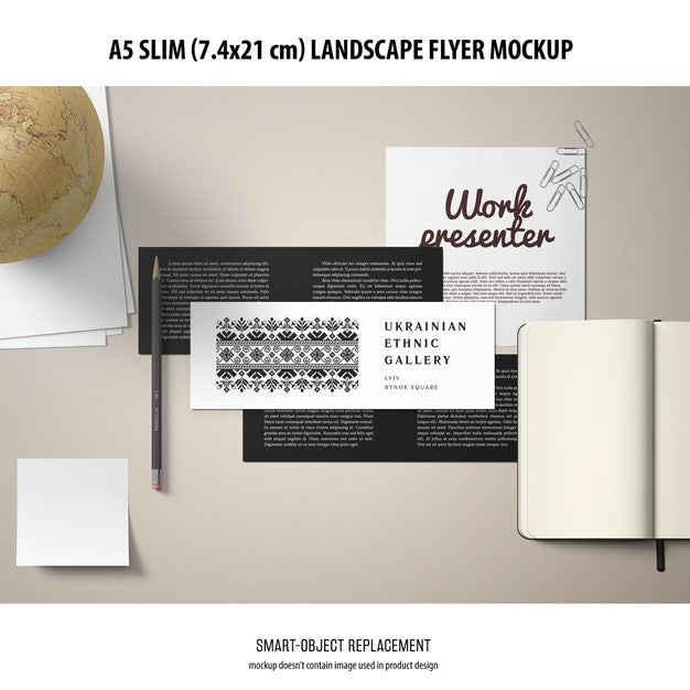 Free A5 Slim Landscape Flyer Mockup Psd