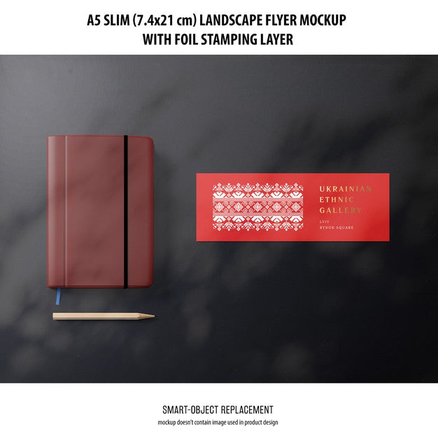 Free A5 Slim Landscape Flyer Mockup Psd