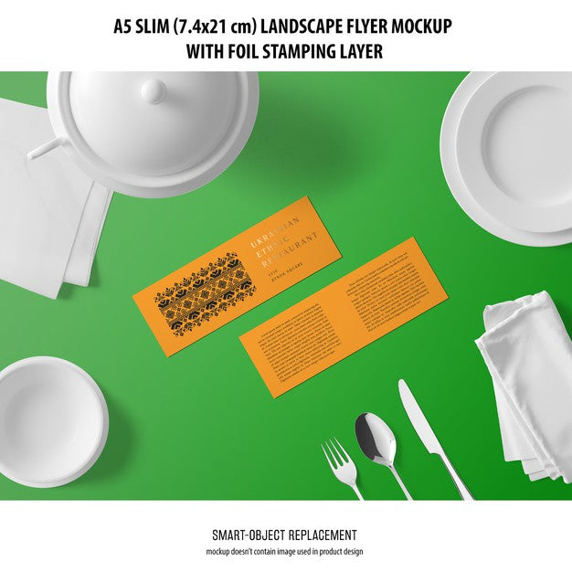 Free A5 Slim Landscape Flyer Mockup Psd