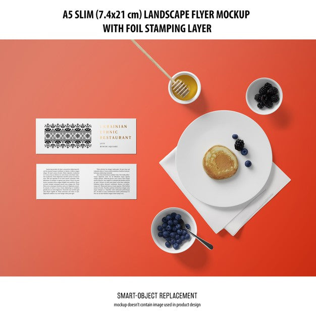 Free A5 Slim Landscape Flyer Mockup Psd