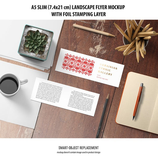 Free A5 Slim Landscape Flyer Mockup Psd