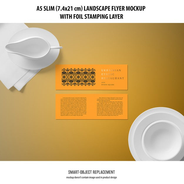 Free A5 Slim Landscape Flyer Mockup Psd