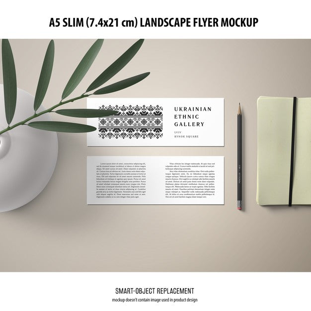 Free A5 Slim Landscape Flyer Mockup Psd