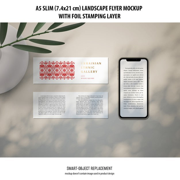 Free A5 Slim Landscape Flyer Mockup Psd