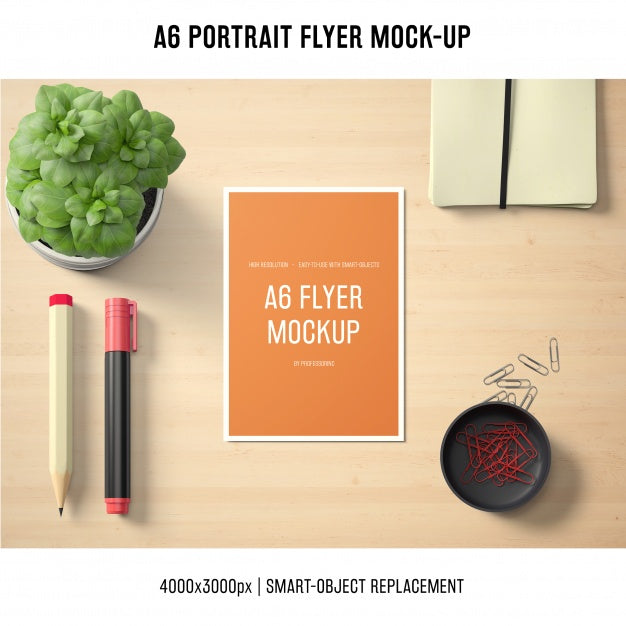 Free A6 Portrait Flyer Mock-Up Psd