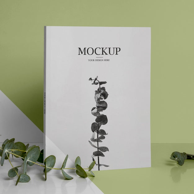 Free Above View Assortment With Magazine And Leaves Psd