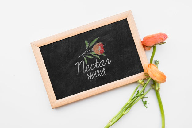 Free Above View Flowers On Blackboard Psd