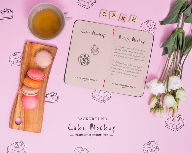 Free Above View Macarons And Tea Arrangement Psd