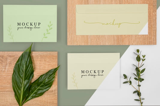 Free Above View Stationery Leaves And Wood Piece Psd