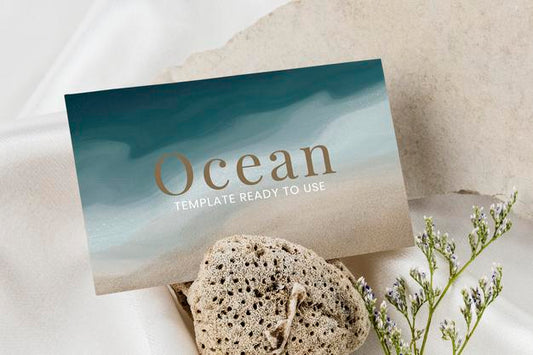 Free Abstract Business Card Mockup Dark Blue Ocean Psd