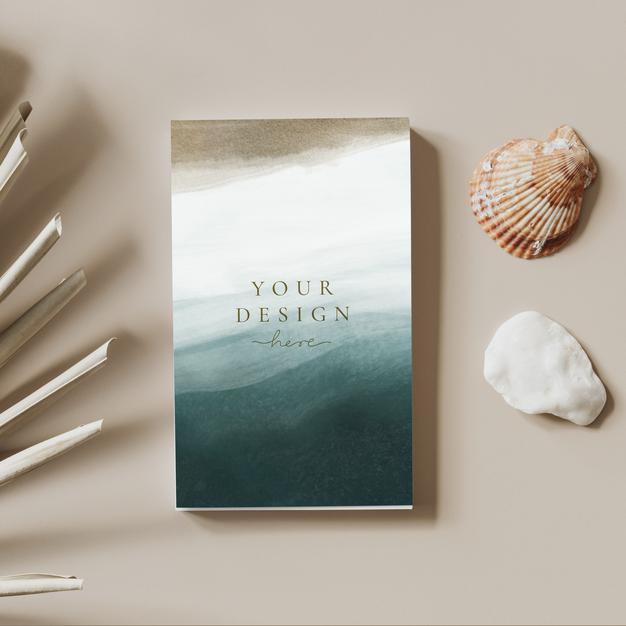 Free Abstract Business Card Mockup Near Sea Shells Psd