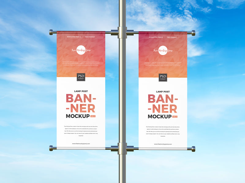 Free Advertising Lamp Post Banner Mockup