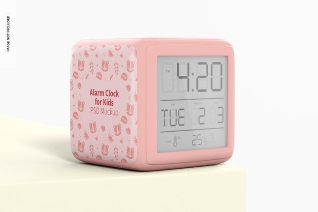 Free Alarm Clock For Kids Mockup, Perspective Psd