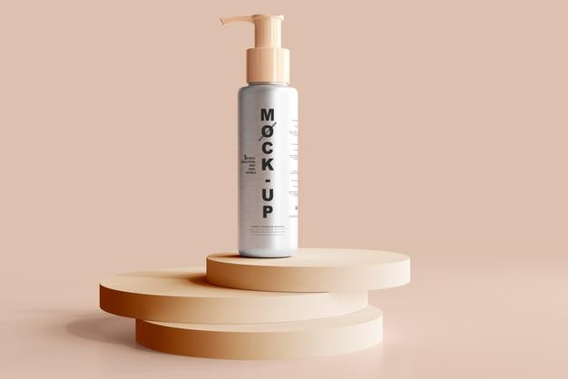 Free Aluminum Body Cosmetic Pump Bottle Mockup Psd