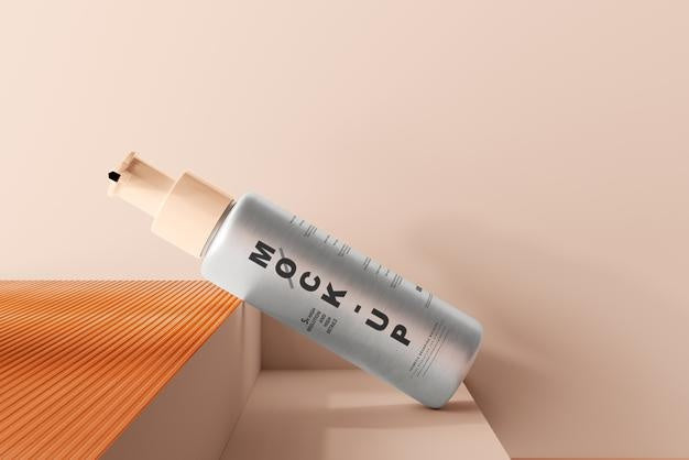 Free Aluminum Body Cosmetic Pump Bottle Mockup Psd