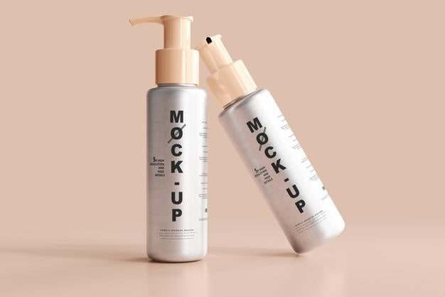 Free Aluminum Body Cosmetic Pump Bottle Mockup Psd