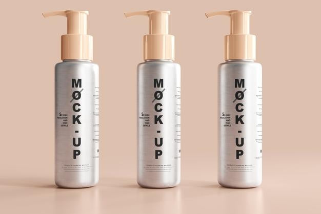 Free Aluminum Body Cosmetic Pump Bottle Mockup Psd