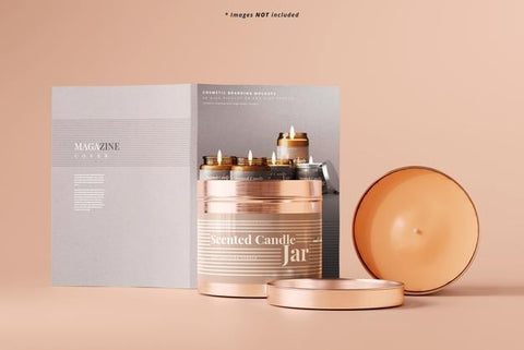 Free Aluminum Candle Jar With Magazine Mockup Psd