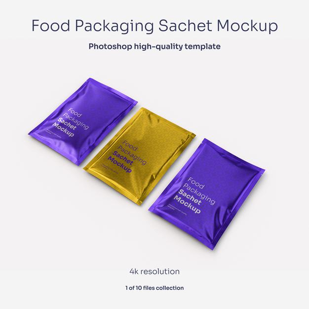 Free Aluminum Food Packaging Sachet Mockup Psd