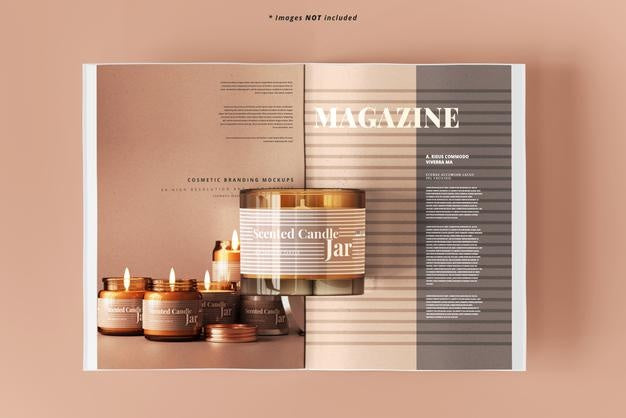 Free Amber Glass Candle With Magazine Mockup Psd