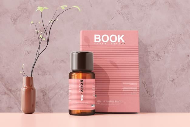 Free Amber Glass Cosmetic Bottle Mockup Psd