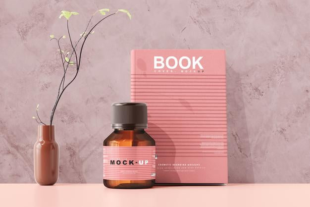 Free Amber Glass Cosmetic Bottle Mockup Psd