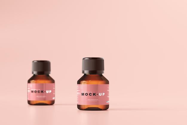 Free Amber Glass Cosmetic Bottle Mockup Psd