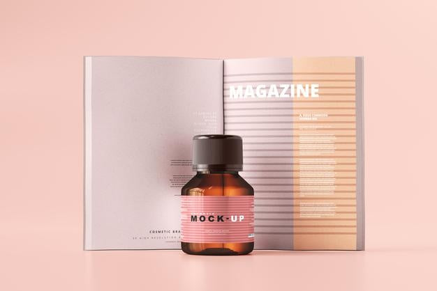 Free Amber Glass Cosmetic Bottle Mockup Psd