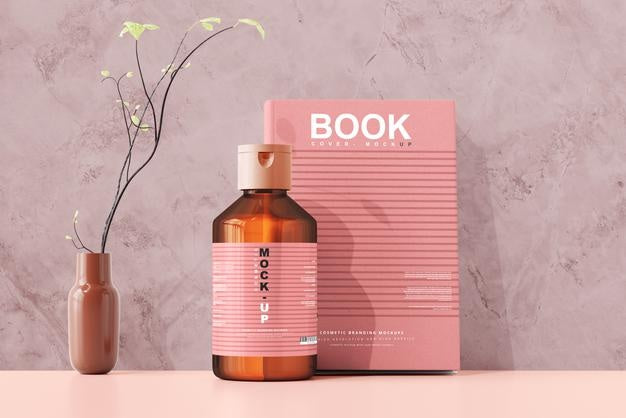 Free Amber Glass Cosmetic Bottle Mockup Psd