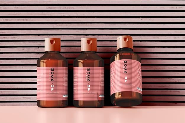 Free Amber Glass Cosmetic Bottle Mockup Psd