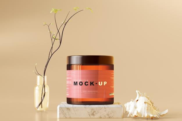 Free Amber Glass Cosmetic Jar Mockup Psd