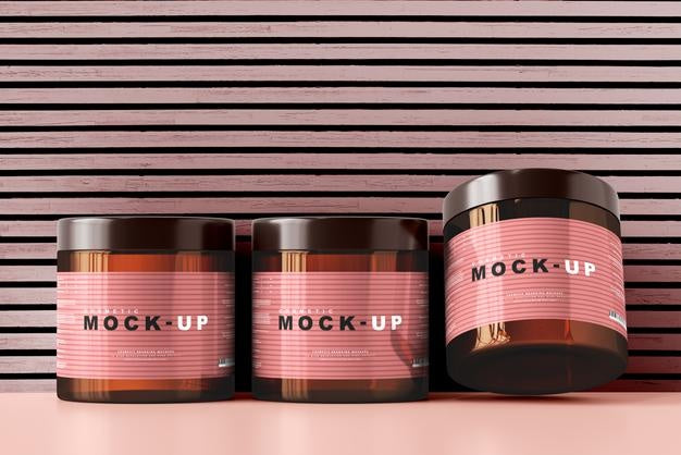 Free Amber Glass Cosmetic Jar Mockup Psd