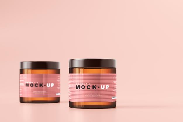 Free Amber Glass Cosmetic Jar Mockup Psd